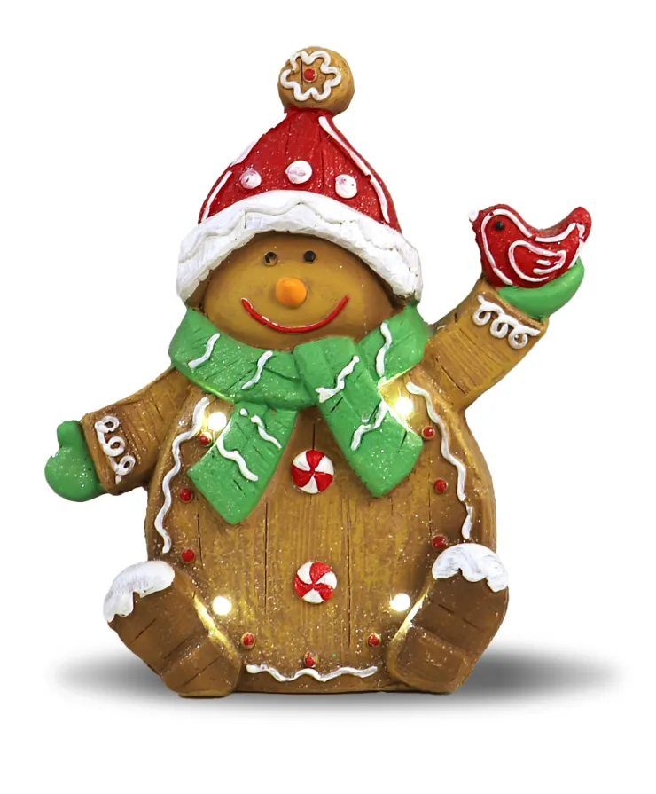 Outlet Bonhomme de neige en pain d'épice avec lumière LED 35cm Statues, Figurines Et Maisons