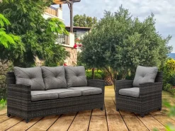 Best Canapé 3-places en imitation osier Bancs De Jardin|Meubles De Jardin
