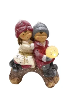 Couple enfants hiver Statues, Figurines Et Maisons