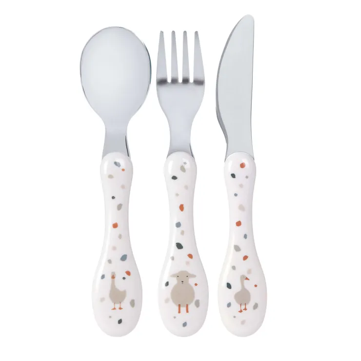 Online Couverts enfants inox (3 pc) - Tiny Farmer Mouton & Oie, Blanc Ustensiles De Repas