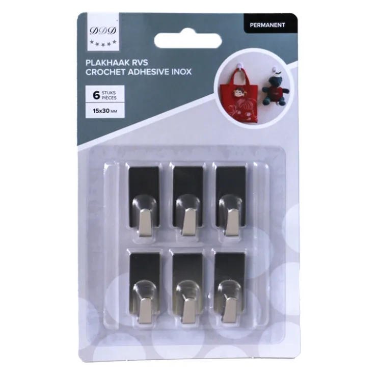 crochets adhésif permanent inox carre 6 pieces Accessoires
