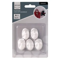 crochets permanent adhésif 5 pieces oval blanc Accessoires