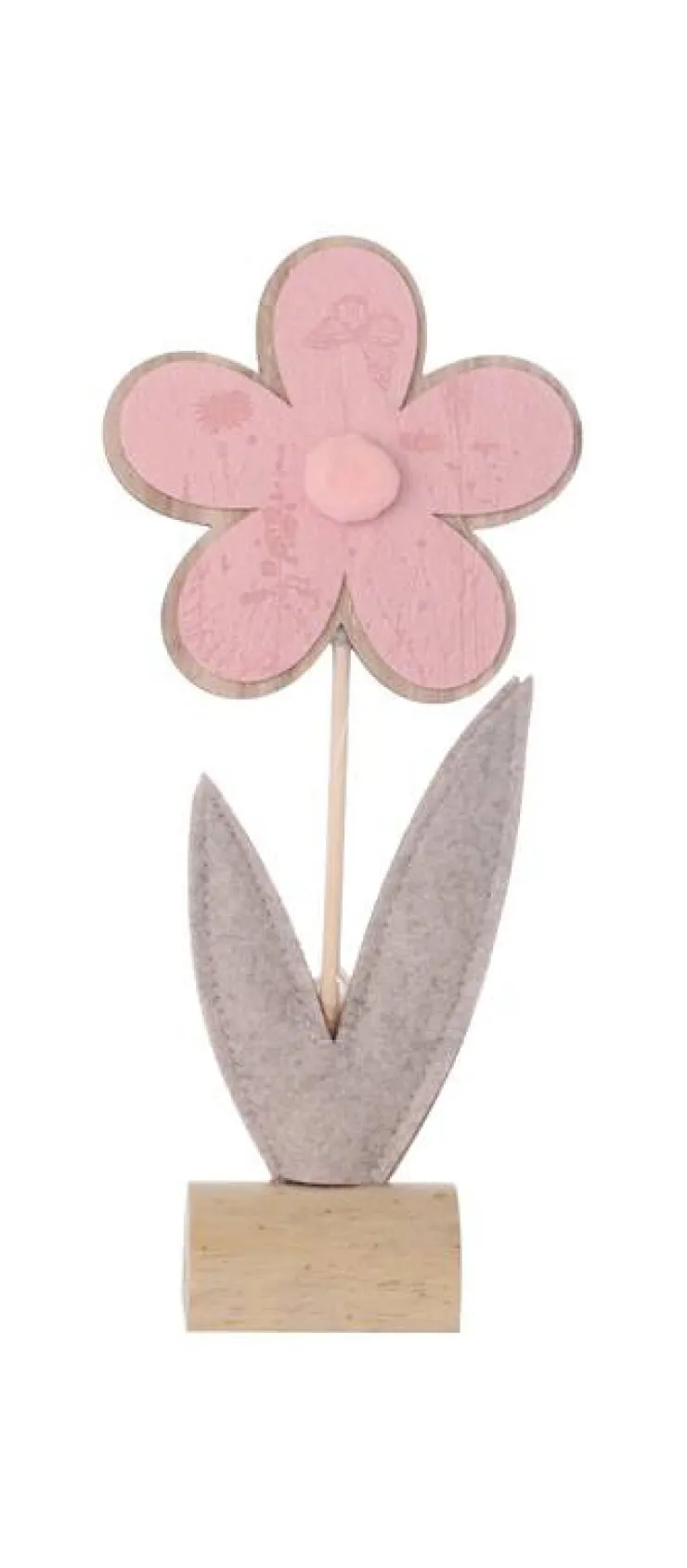 Clearance Décoration fleur en bois avec motif sur pied rose 32,5cm Décoration De Pâques