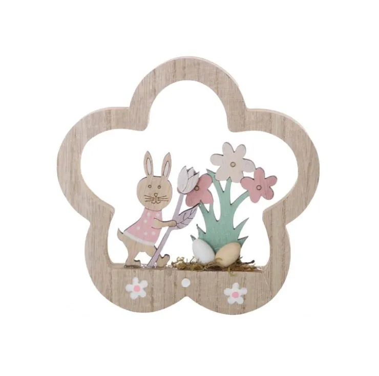 Discount Décoration fleur en bois avec décor de pâques sur pied 15,3cm Décoration De Pâques