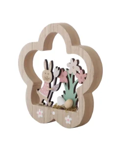 Discount Décoration fleur en bois avec décor de pâques sur pied 15,3cm Décoration De Pâques