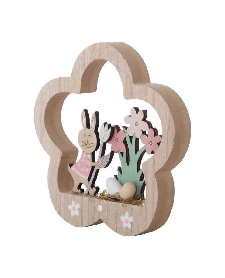 Discount Décoration fleur en bois avec décor de pâques sur pied 15,3cm Décoration De Pâques