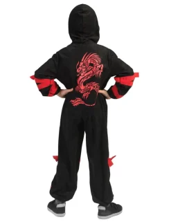 Hot Déguisement enfant Ninja Noir avec Dragon Rouge - Taille 116 Enfant Déguisements Enfants