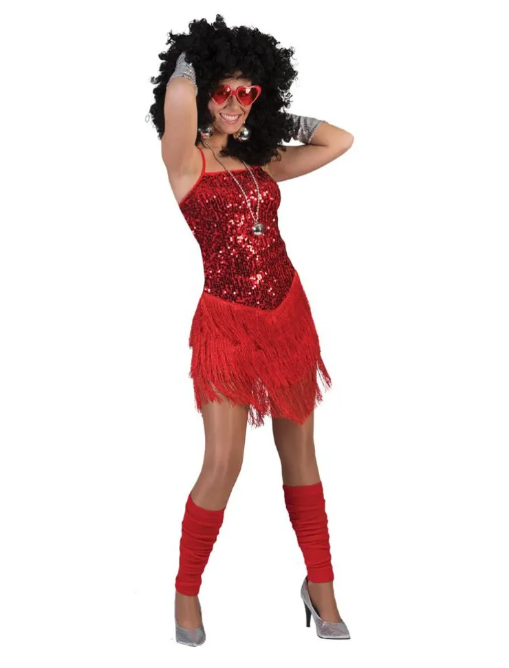 Discount Déguisement Robe Paillettes Rouge avec Franges - Taille 36/38 Déguisements Adultes