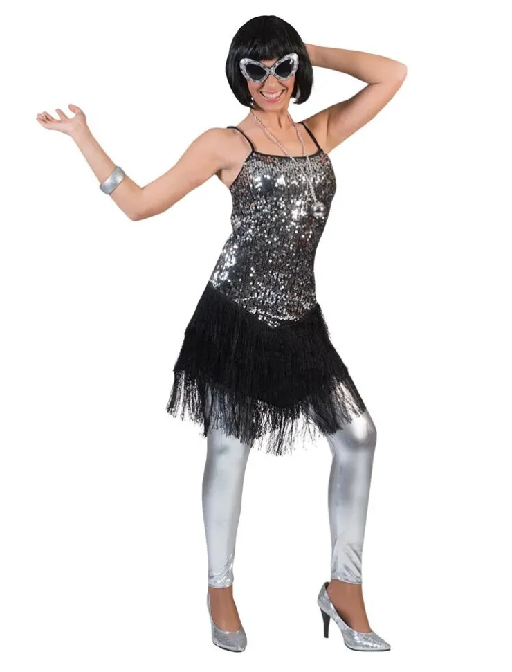 Sale Déguisement Robe Paillettes Argentée avec Franges - Taille 44/46 Déguisements Adultes