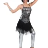 Discount Déguisement Robe Paillettes Argentée avec Franges - Taille 32/34 Déguisements Adultes