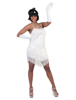 Hot Déguisement Robe Paillettes Blanche avec Franges - Taille 36/38 Déguisements Adultes