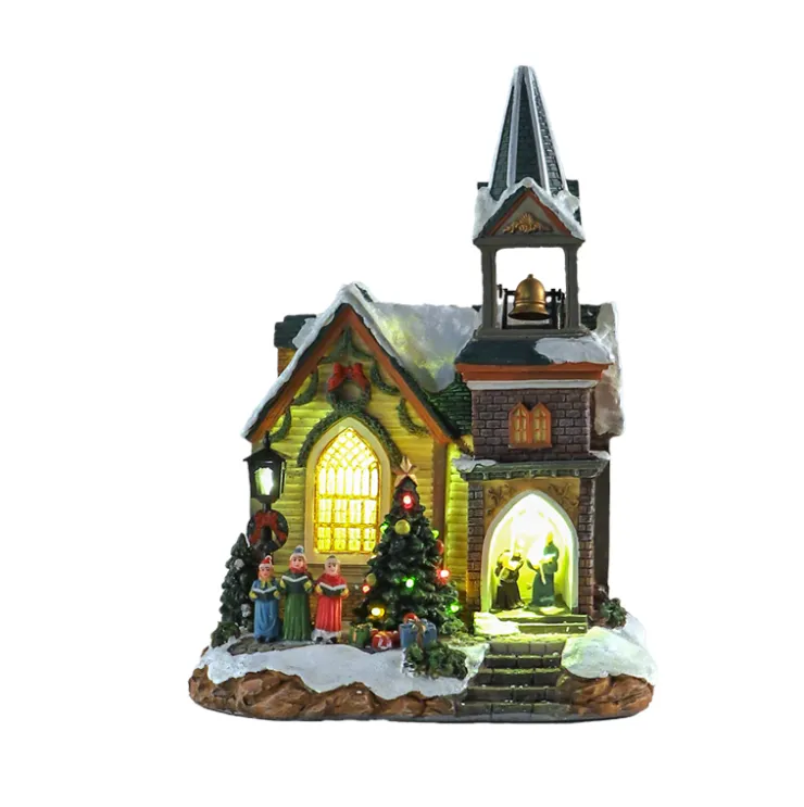 Eglise avec lumière et musique Statues, Figurines Et Maisons
