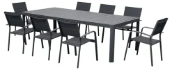 Hot Ensemble table de jardin Capri avec table réglable - 8 chaises de jardin - Aluminium - Noir Ensembles De Jardin|Meubles De Jardin