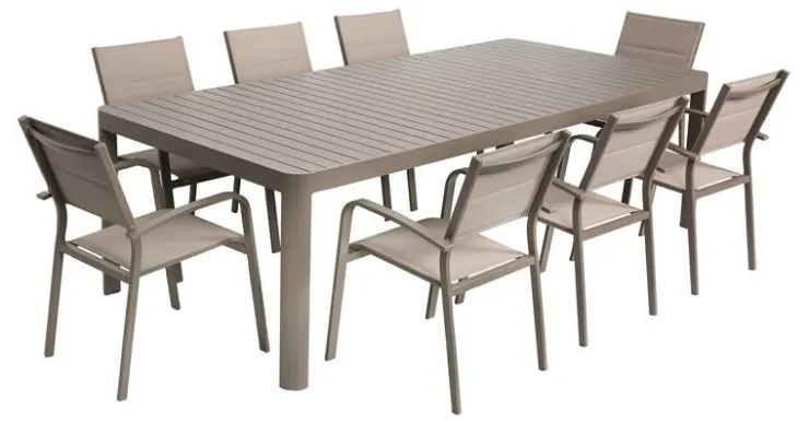 Sale Ensemble table de jardin Capri avec table réglable - 8 chaises de jardin - Aluminium - Beige Ensembles De Jardin|Meubles De Jardin