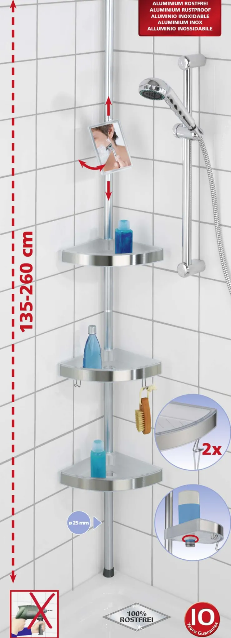 Outlet Etagère premium téléscopique 135 - 260 cm Accessoires De Douche