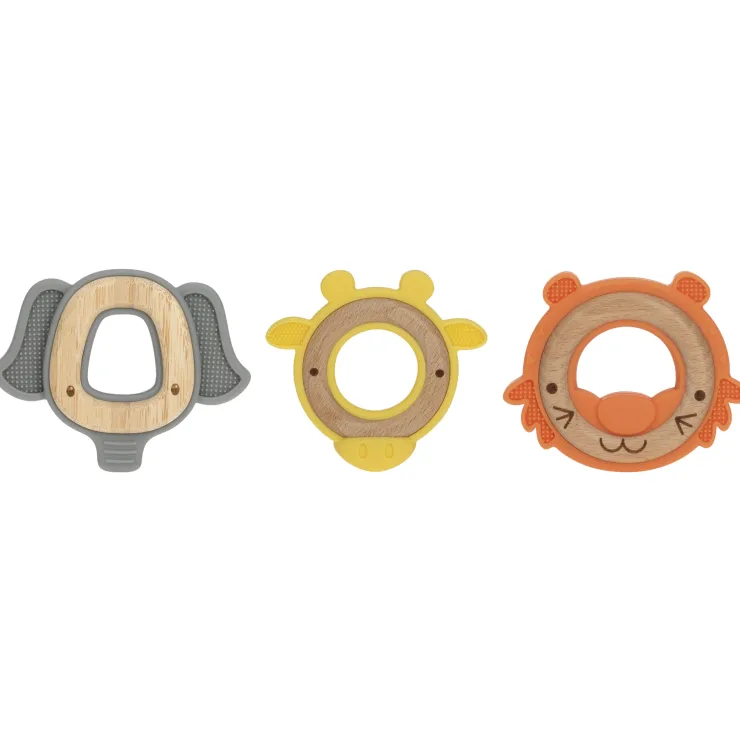 Clearance Jouet de dentition ANIMAL bois & silicone - tigre, girafe, éléphant - 3m+ Anneau De Dentition