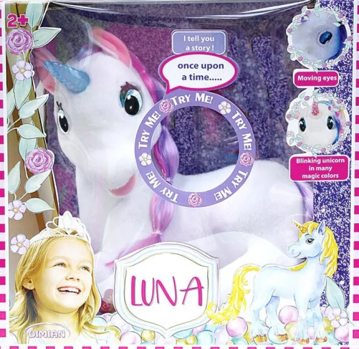Best Luna Licorne Interactif - 3 Histoires - Yeux Mobiles - 36cm Poupées Et Peluches