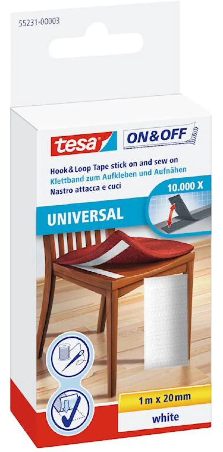 Sale Pour la fixation de tissus sur des surfaces dures 20 mm x 100 cm blanc Rubans Adhésif