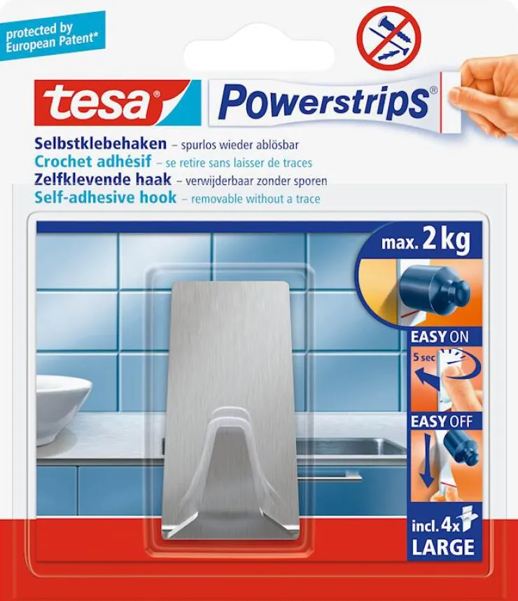 Online Powerstrips® crochet L rectangulaire en métal (1 crochet + 4 languettes) Rubans Adhésif