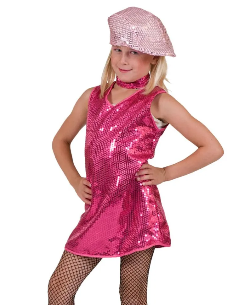 Hot Robe Disco Rose à Paillettes - Taille 116 Enfant Déguisements Enfants