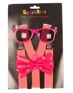 Clearance Set Fluo Fuchsia - Bretelles + Nœud Papillon + Lunettes Accessoires