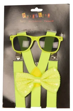 Best Set Fluo Jaune - Bretelles + Nœud Papillon + Lunettes Accessoires