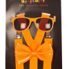 Set Fluo Orange - Bretelles + Nœud Papillon + Lunettes Accessoires