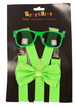 Discount Set Fluo Vert - Bretelles + Nœud Papillon + Lunettes Accessoires
