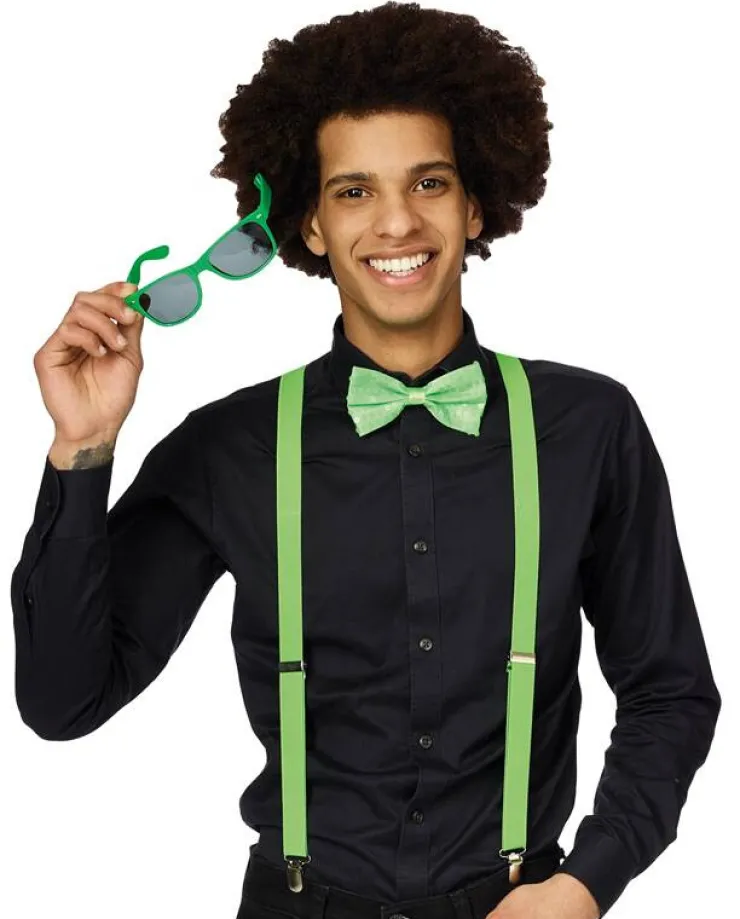 Discount Set Fluo Vert - Bretelles + Nœud Papillon + Lunettes Accessoires